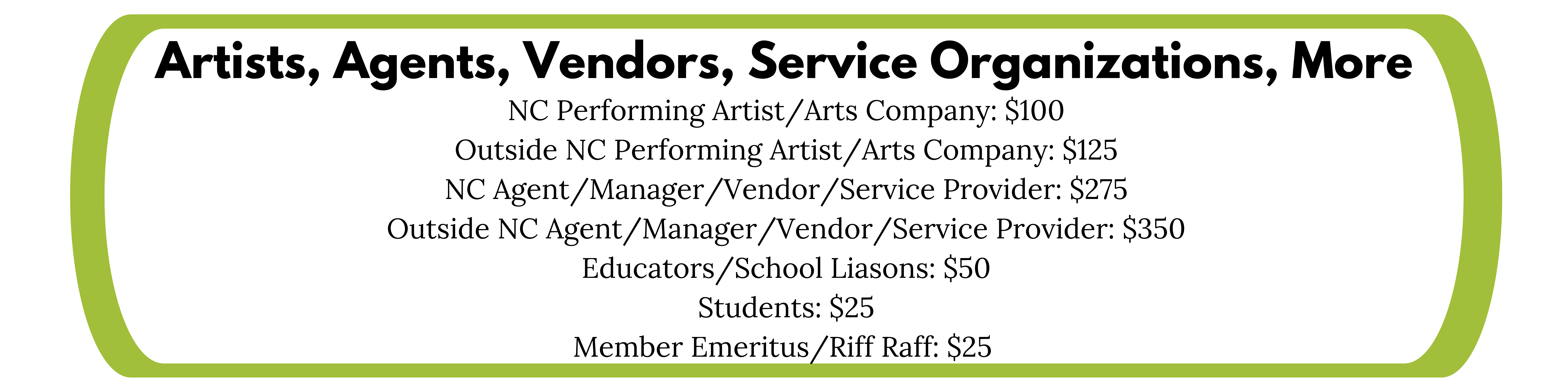Artists, agents, vendors, service organizations and more dues